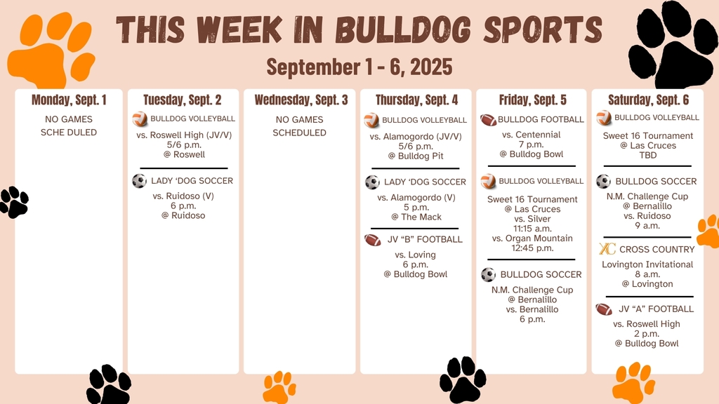 An orange calendar with orange and black paws details sporting events
