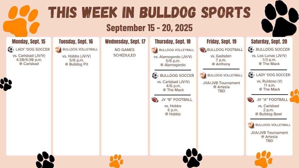A graphic details AHS sporting events from Sept 15-20