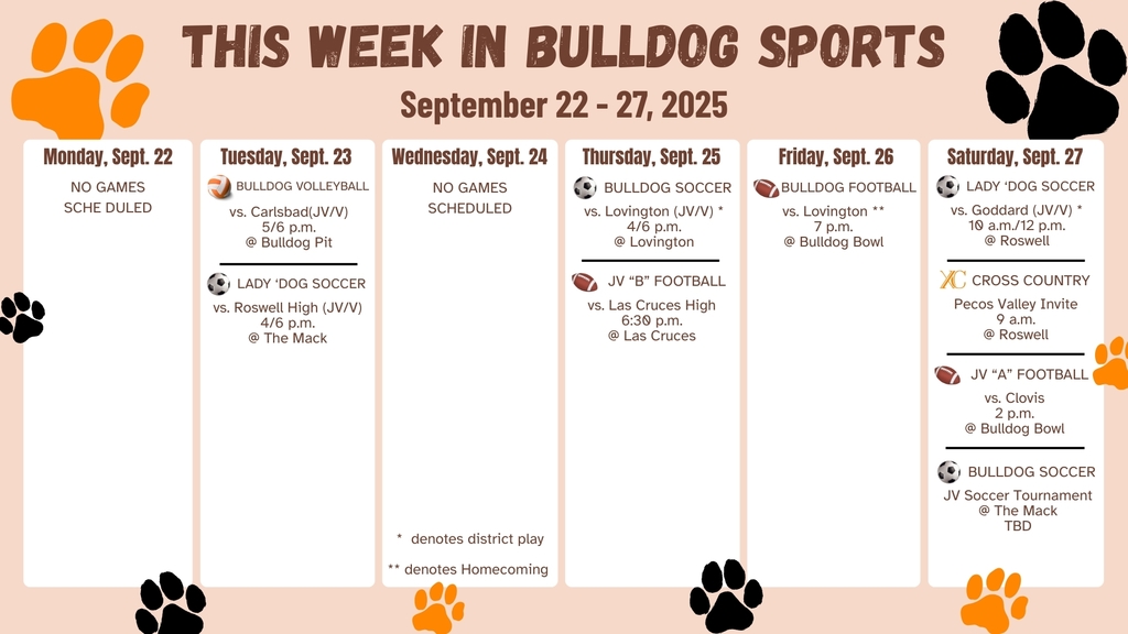 A calendar details Artesia High School sporting events for the week of Sept. 22-27.