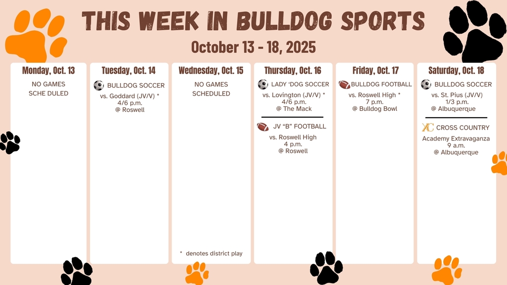 A graphic with orange and black paw prints details AHS sports for the week of Oct. 13-18.