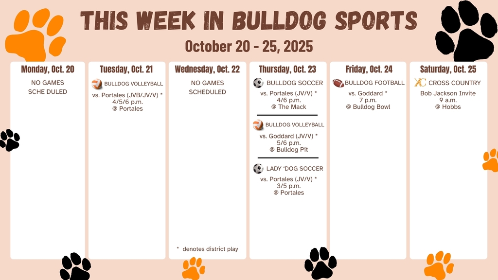 A graphic with orange and black paw prints details AHS sporting events for the week of Oct. 20-25.