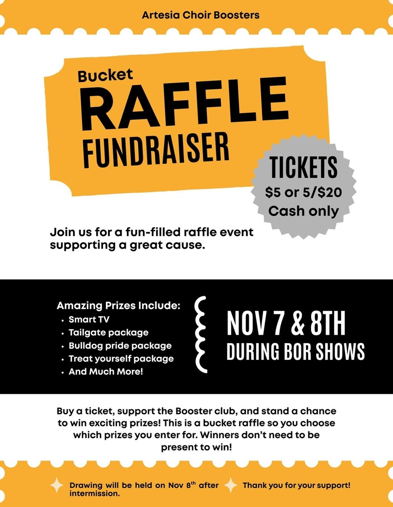 A graphic advertises raffle tickets that will be available for purchase at Bulldogs on Revue.