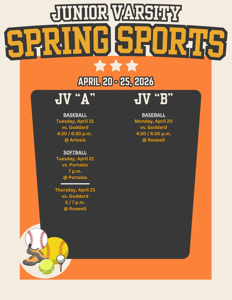 An orange and black calendar featuring spring sports balls details AHS junior varsity sporting events for the week of April 20-25.