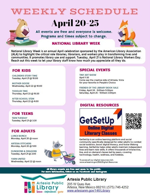 Artesia Public Library April 20-25 schedule