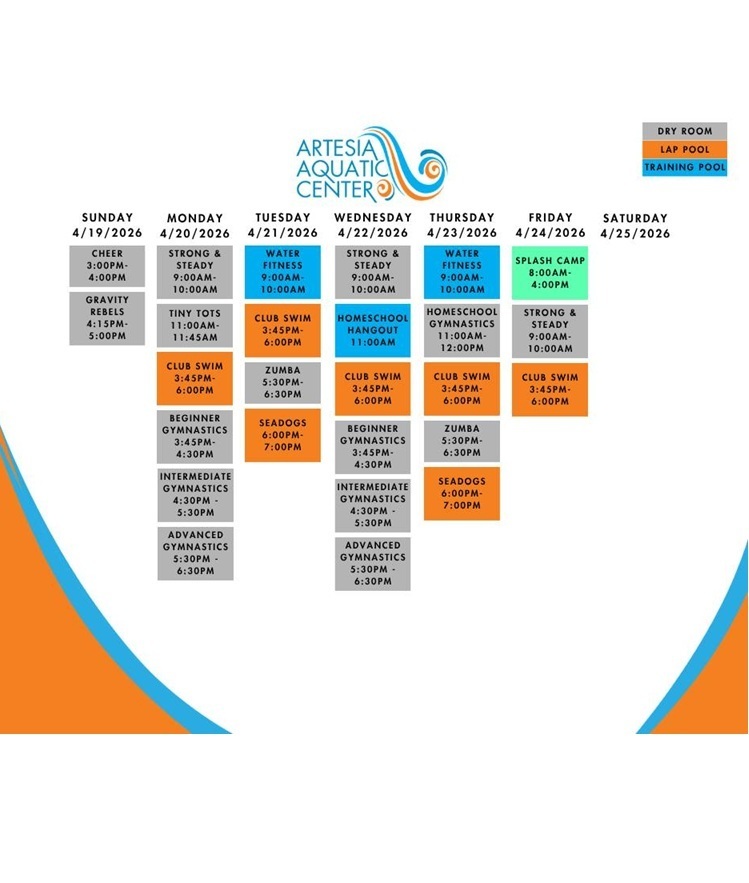 Artesia Aquatic Center April 20-25 schedule