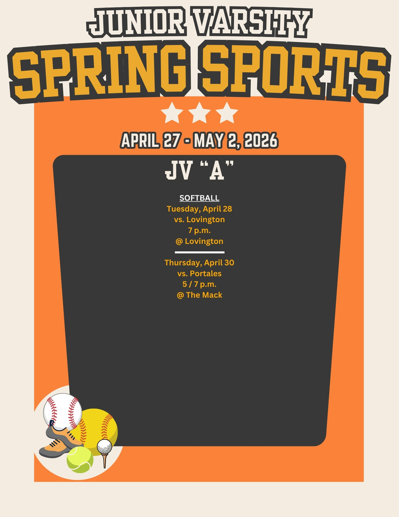 An orange and black calendar featuring spring sports balls details AHS junior varsity sporting events for the week of April 27 - May 2.