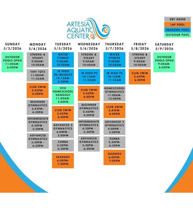 Artesia Aquatic Center schedule for May 3-9