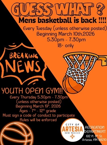 City Recreation Department youth and men's basketball open gym