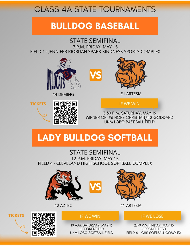 A graphic details game time and ticketing information for the AHS baseball and softball teams' state semifinals.