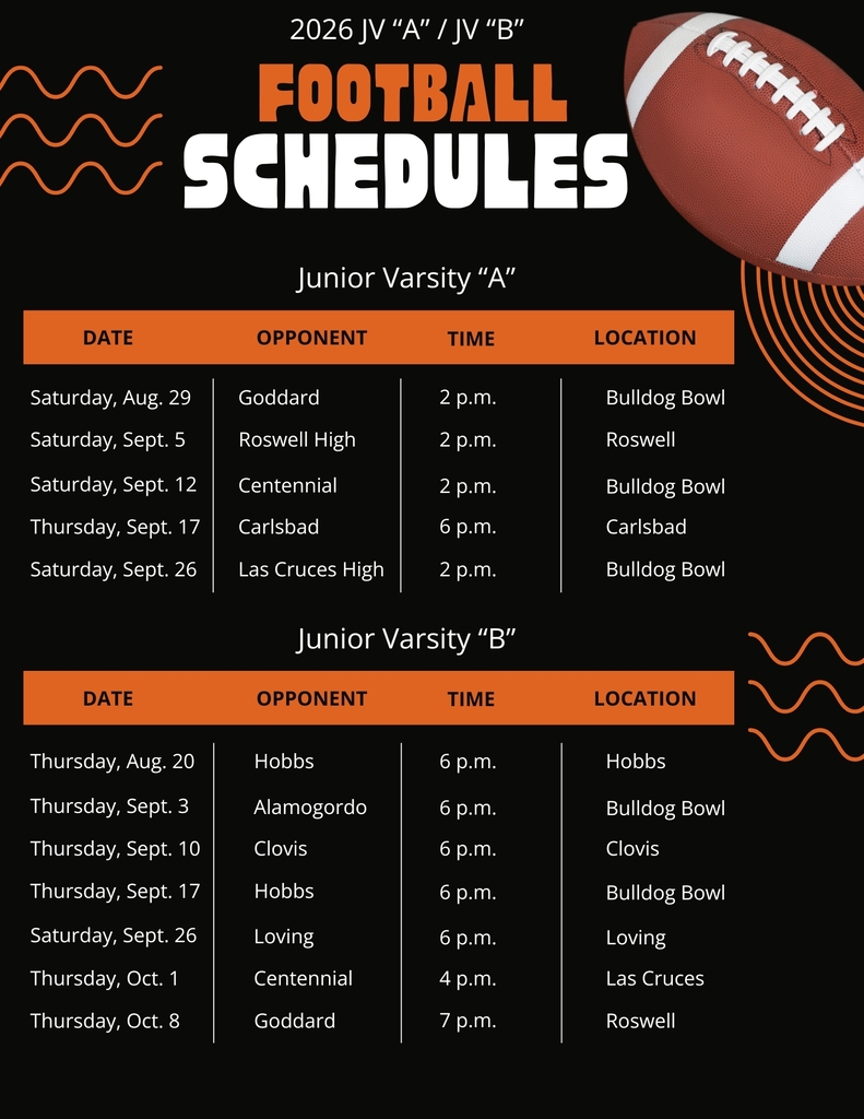 A black-and-orange graphic details the 2026 AHS junior varsity football schedules.
