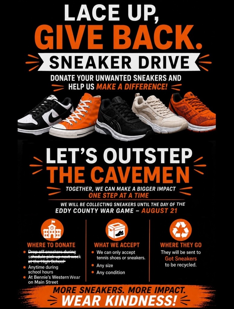 A graphic details info on a used sneaker drive being held by the Artesia and Carlsbad Student Councils.