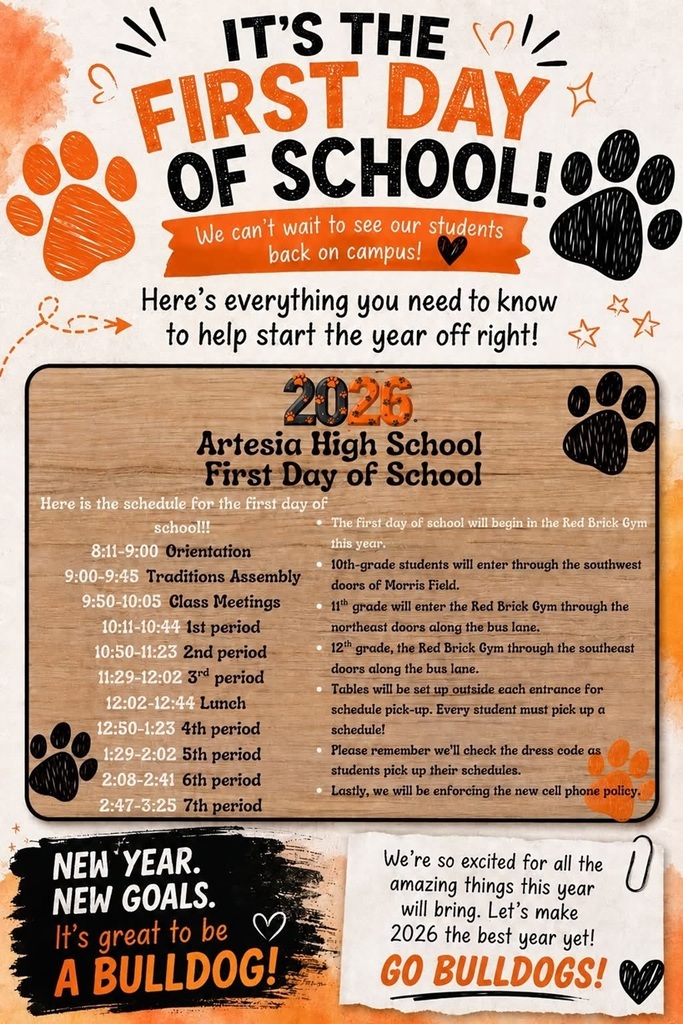 A graphic details information on the first day of school at AHS.