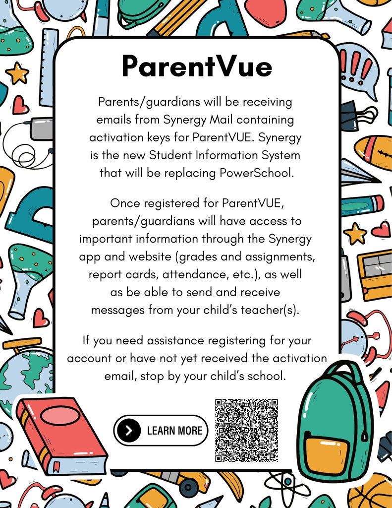 A graphic details information on registering for the ParentVUE student information system.