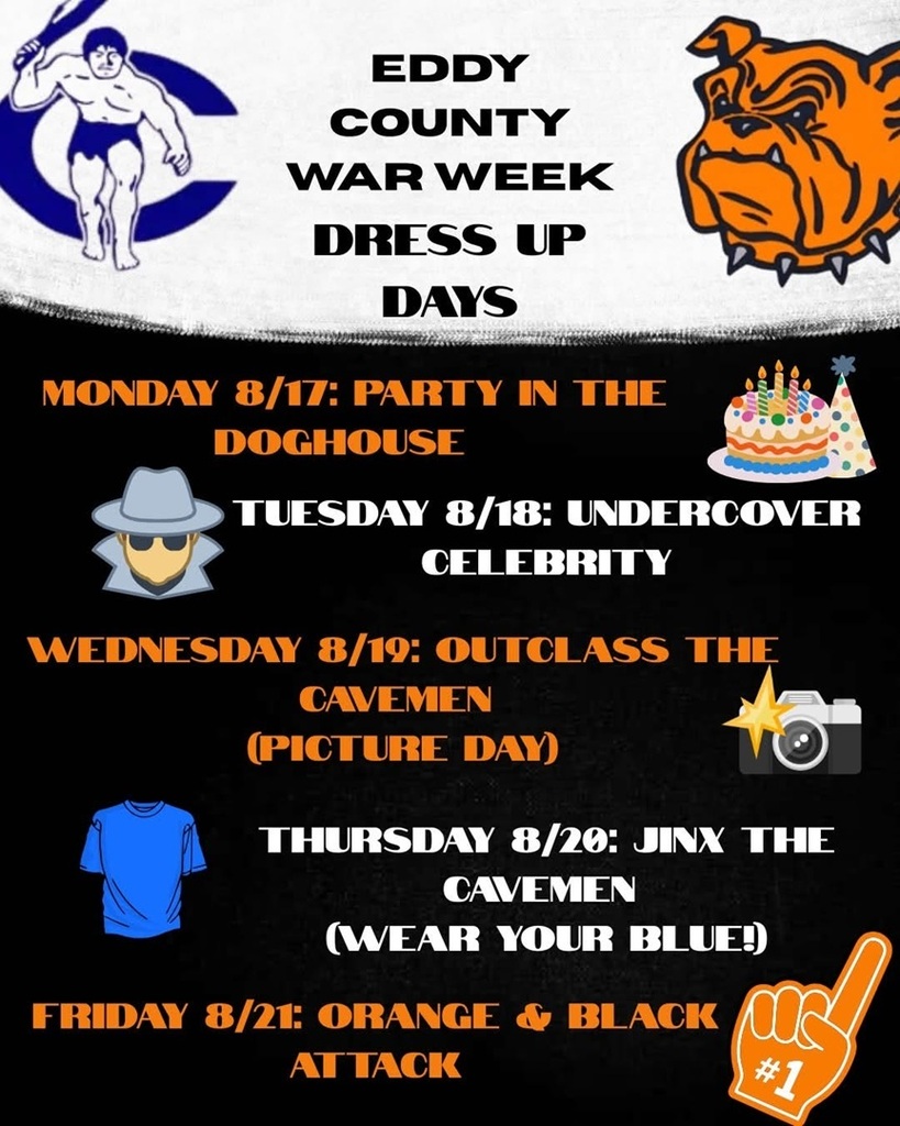 A graphic details information on AHS dress-up days for Eddy County War Week.