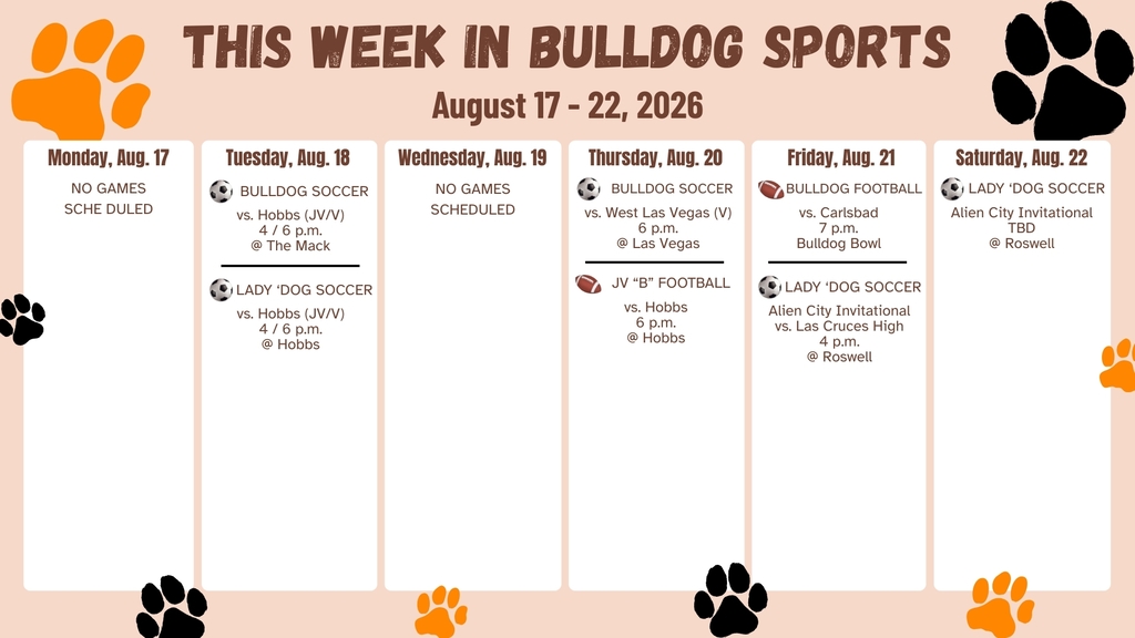An orange-and-white graphic with orange and black paws details AHS sporting events for the week of Aug. 17-22.