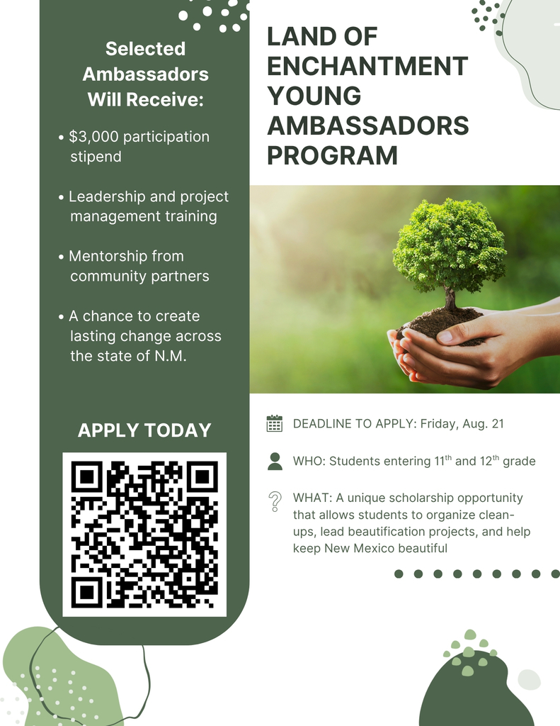 A flyer details information on the Land of Enchantment Young Ambassadors Program.