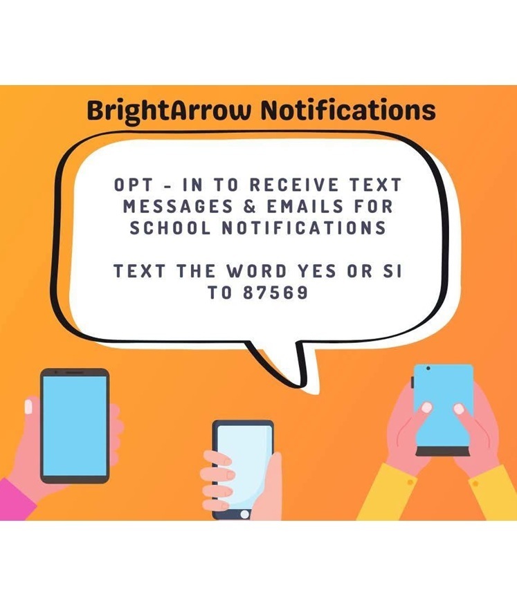 A flyer details information on signing up for the BrightArrow text notification system.