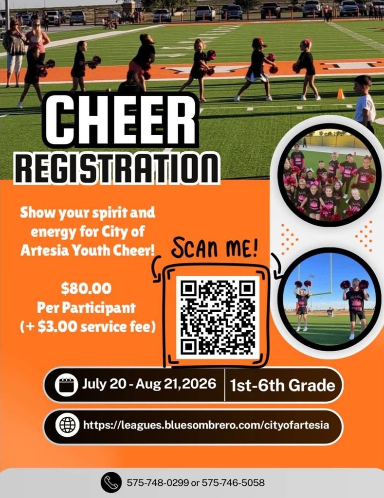 A flyer details information on City of Artesia youth cheerleading.