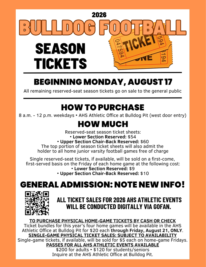 A flyer details information on Bulldog football season and general admission ticket sales.