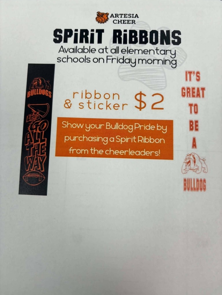 A graphic details prices for spirit ribbons, sold every Friday morning at all elementary schools.