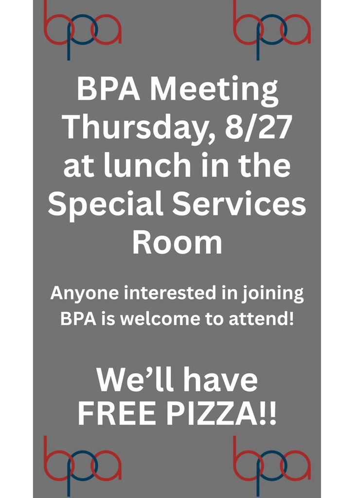 A graphic details information on an AHS BPA organizational meeting on Thursday, Aug. 27.