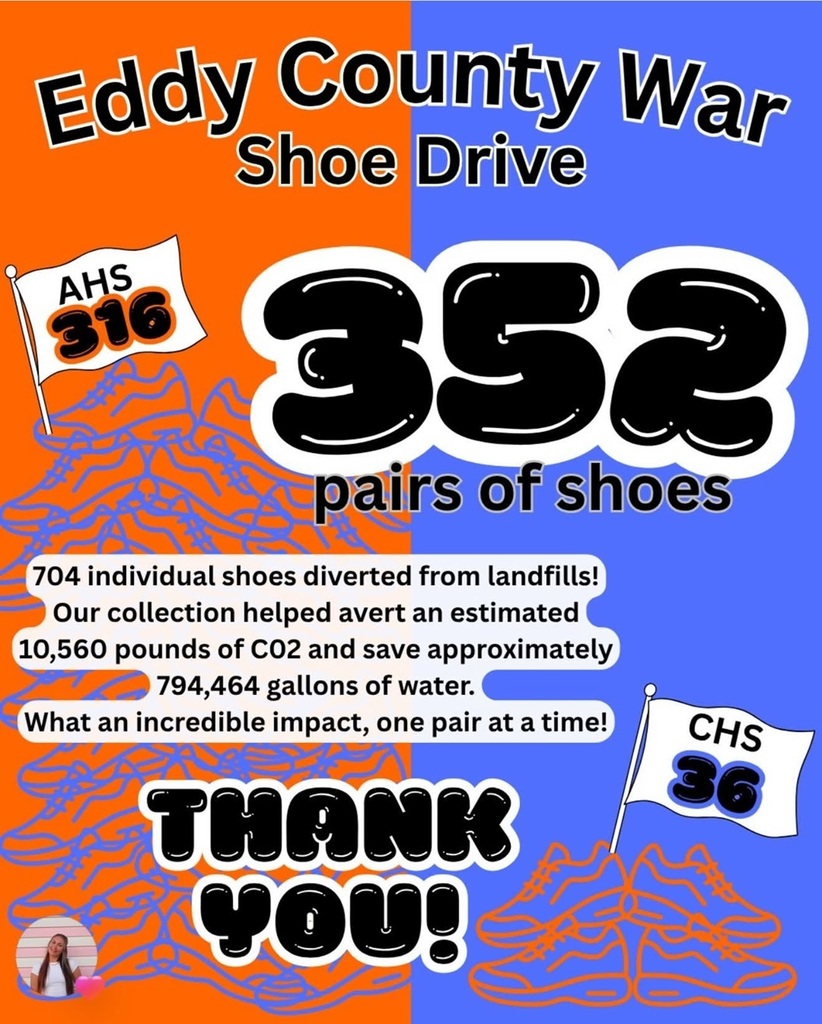 A graphic details information on the results of the AHS vs. Carlsbad Student Council used sneaker drive.
