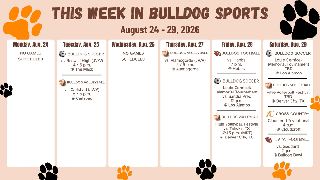 A graphic details information on AHS sporting events for the week of Aug. 24-29.