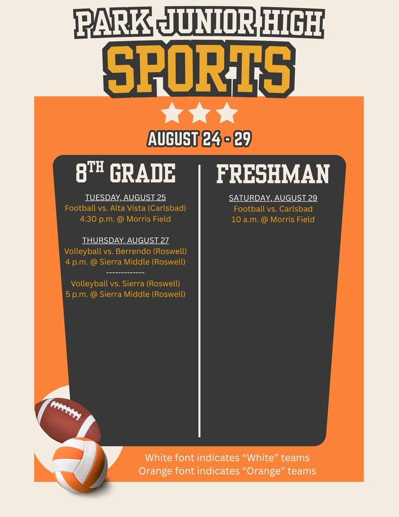 A graphic details information on Park Junior High sporting events for the week of Aug. 24-29.