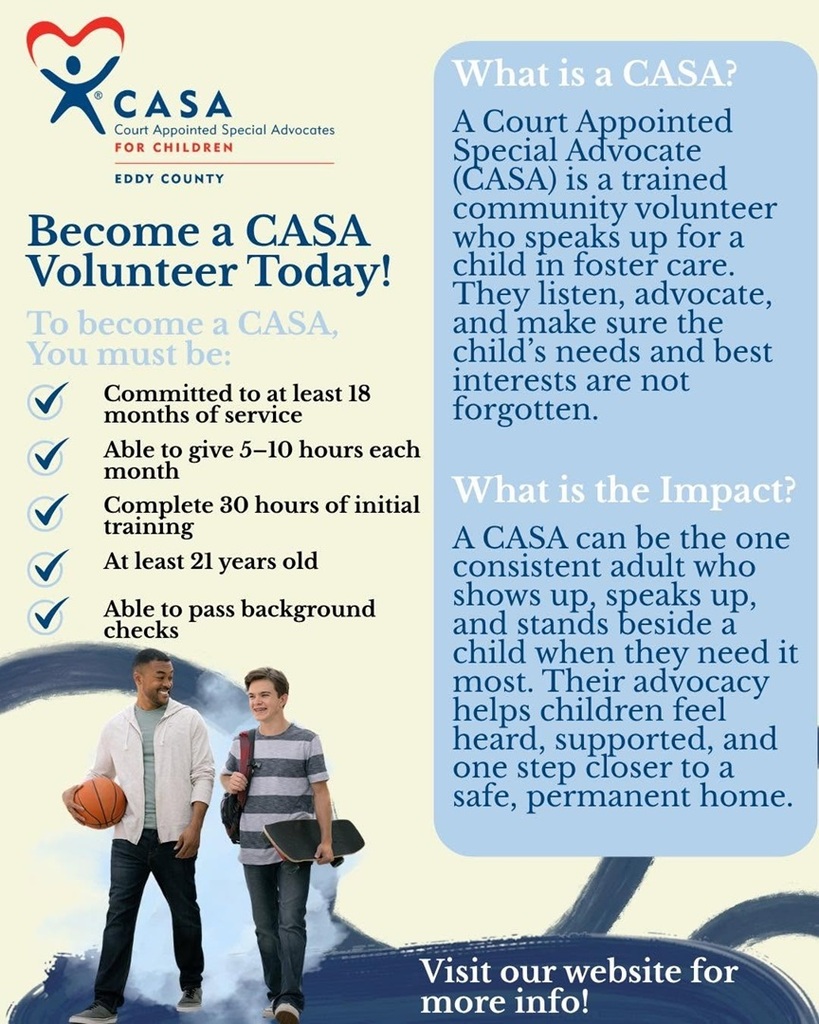 A graphic details information on becoming an Eddy County CASA volunteer.