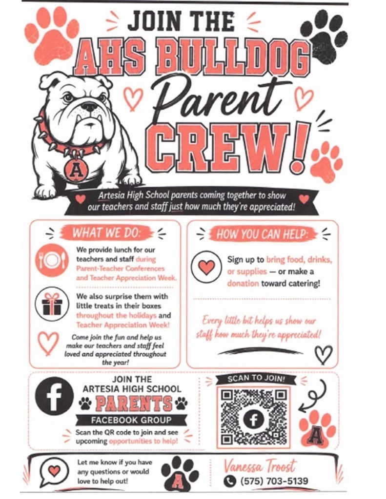 A graphic details information on joining the AHS Parent Crew.