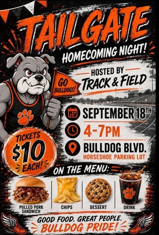 A graphic details information on the AHS track program's pre-Homecoming Game tailgate.