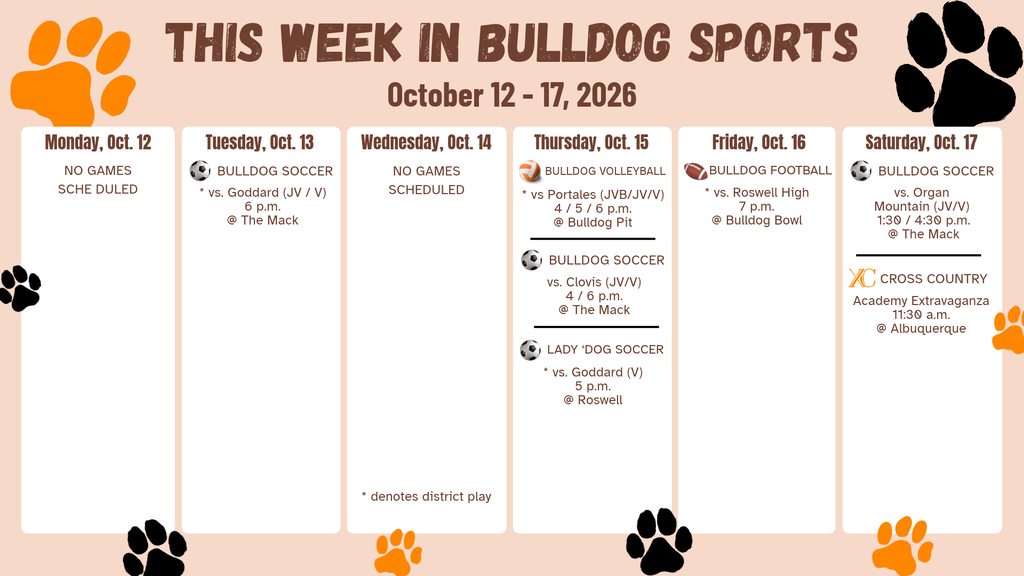 A graphic details information on AHS sporting events for the week of Oct. 12-17.