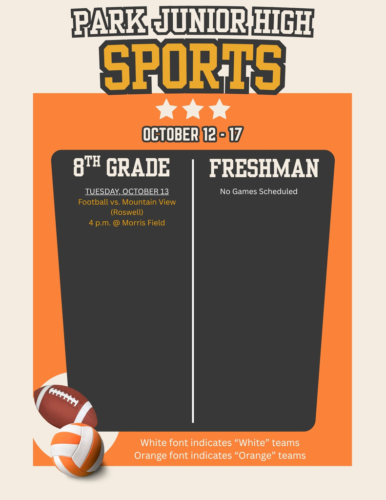 A graphic details information on Park Junior High sporting events for the week of Oct. 12-17.