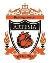 A graphic features a crest with a Bulldog head under the word "Artesia" and reads "Bulldog Soccer, EST. 1997".