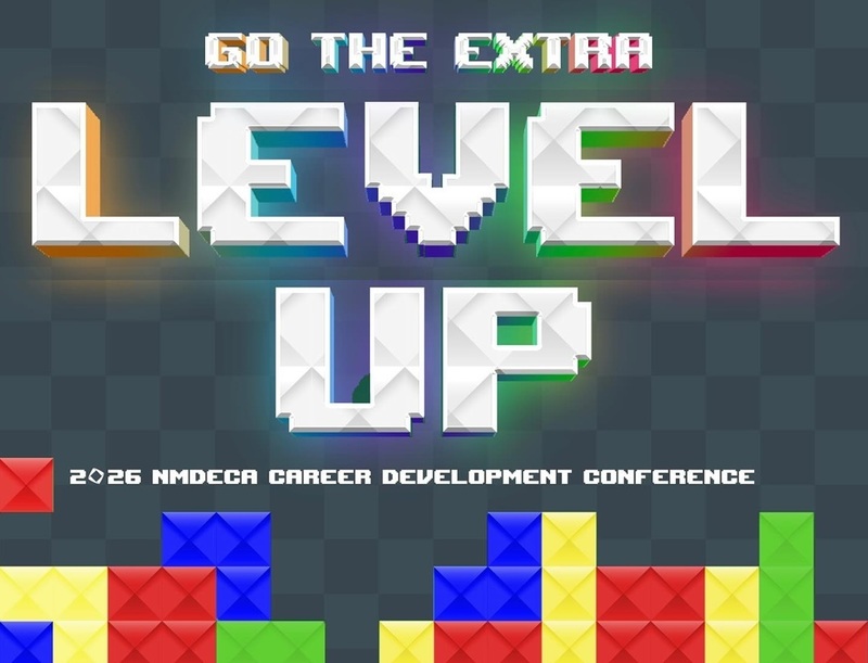 A graphic designed to resemble the video game Tetris reads "Go the Extra: Level Up"