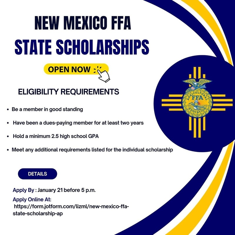 A flyer details the process for applying for New Mexico FFA Scholarships.
