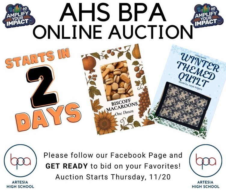 A flyer details AHS BPA's upcoming online auction.