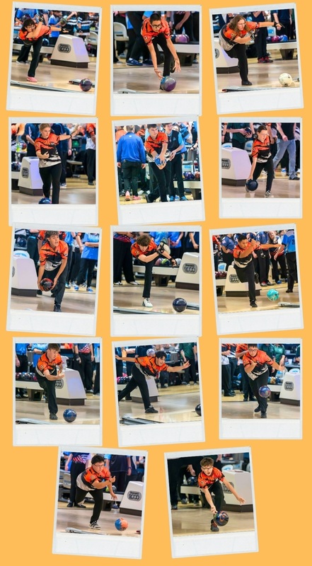 A collage of 14 photos shows action shots of male and female bowlers.