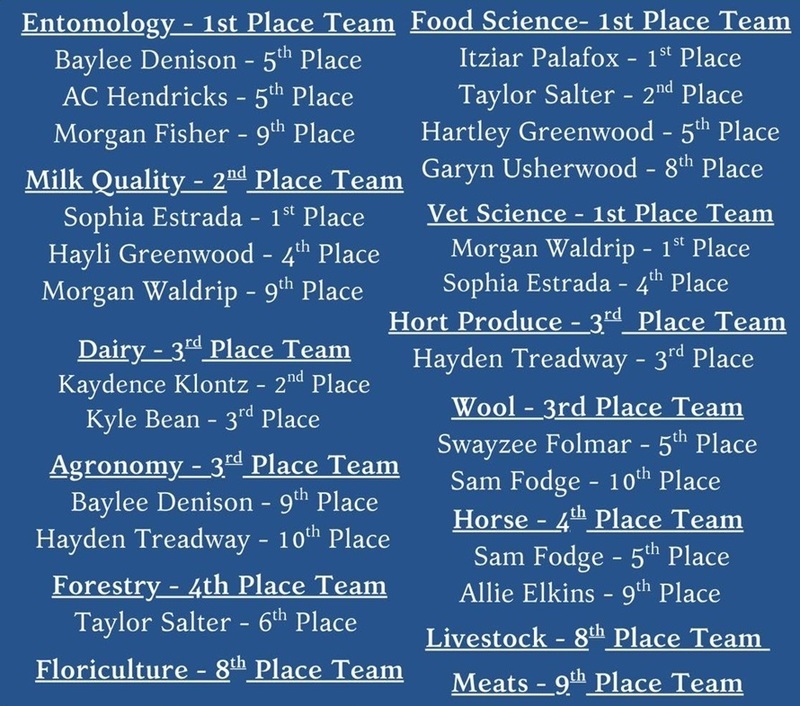 A blue graphic details placements of students competing in various categories.