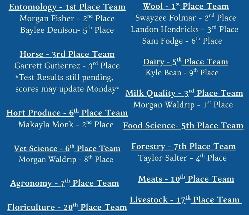 A blue graphic details placements of students competing in various categories.