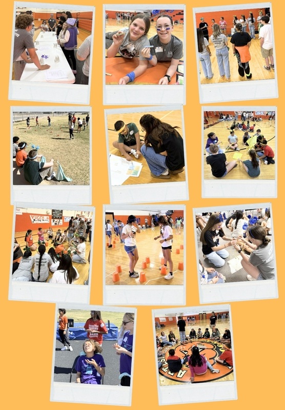 A collage of 11 photos show students engaged in group workshop activities.