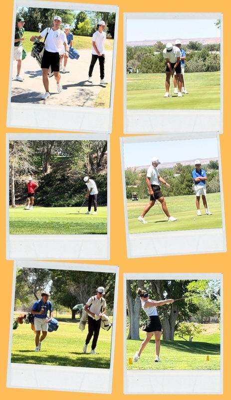 A collage of six photos shows high school golfers in action.