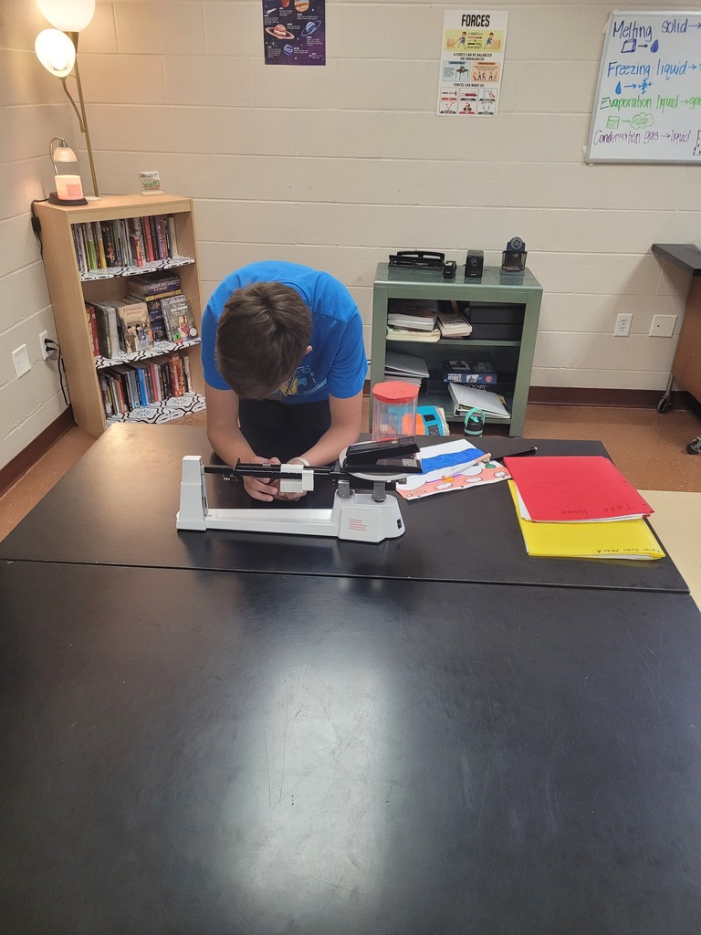 8th graders using the triple beam balance