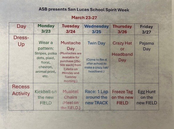 Daays of the week with a dress up day theme and recess activity
