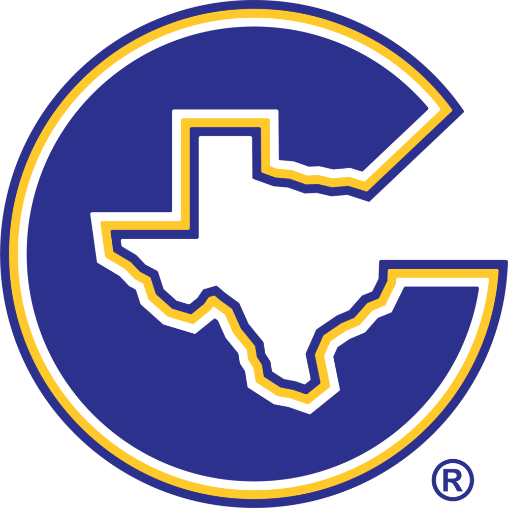 Corsicana logo, C with state of Texas cut out, in bluie, trimmed in gold