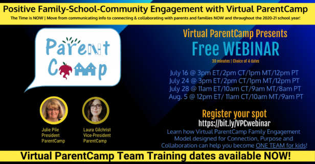 Virtual ParentCamp Team Training – Right Here, Right Now! Four webinars to learn more