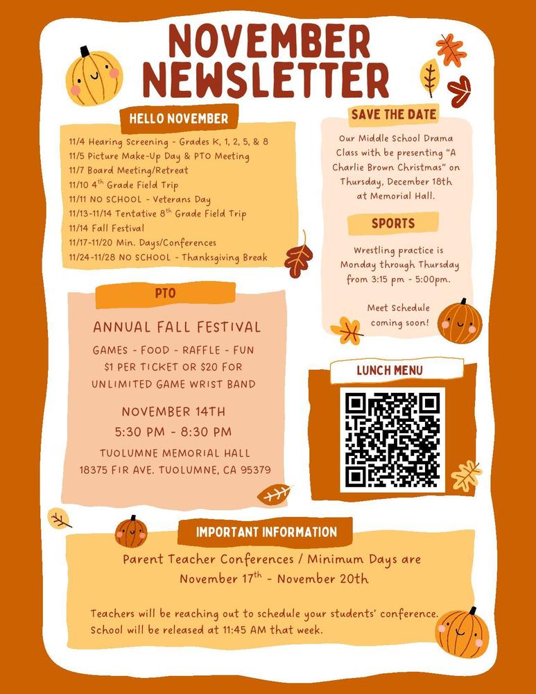 November Newsletter with QR code for lunch menu