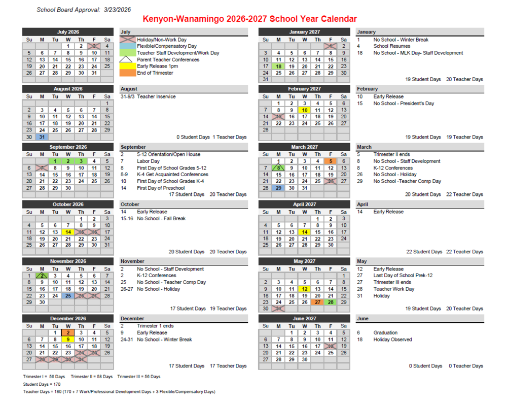 2026-2027 School Calendar
