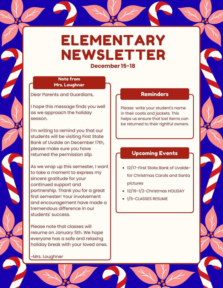Elementary Newsletter December 15-18