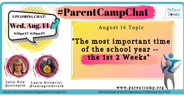 #ParentCampChat Week 8 Recap – What it means to be a refugee with Mirsada Kadiric @kadiricmirsada – Ready for Week 9 The Most Important Time of the School Year – The 1st Two Weeks – Wednesday 8/14 9:30 pm ET/6:30 pm PT